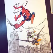 Spider Man Vs Green Goblin A Commission I Finished Last Week Ready To Send Off This Piece Really Pushed Me Drawing S Spiderman Art Spiderman Marvel Drawings Green goblin cartoon character monster drawing. spider man vs green goblin a commission
