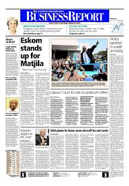 The Front Page Of Today S June 2 2014 Business Report Paper Deals With Eskom And Its Acting Boss The Credit A South African Airways Investing Business News