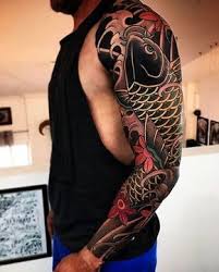 Black And White Koi Fish Tattoo Sleeve Love This Bold Black Japanese Koi Fish Tattoo Sleeve Japanese Tattoo Koi Tattoo Sleeve Sleeve Tattoos