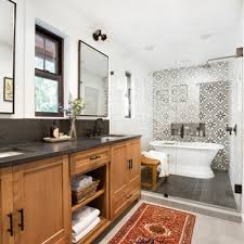This vanity is finished in a majestic gray color and includes double full framed matching mirrors. 75 Beautiful Bathroom With Black Countertops Pictures Ideas August 2021 Houzz
