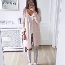 Cardigan Grey Pink Ripped Jeans Light Pink Shirt Pink Coat White Adidas Jacket Long Jacket Cute Outfits Light Jeans Fall Outfits Cute Wheretoget