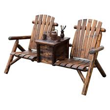 Outsunny 2 Seat Outdoor Adirondack Tete A Tete With Built In Cooler Wooden Patio Chairs Outdoor Chairs Wooden Outdoor Chairs