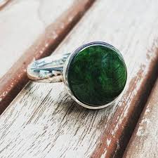 Nephrite Jade Ring Sterling Silver Ring Statement Cabochon Ring Round Gemstone Ring Dark Green Stone Ring Gift For Her Silver Rings Sterling Silver Rings Jade Ring