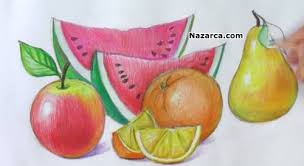 Kara Kalem Ve Kuru Boyali Meyve Resmi Cizme Teknikleri 2020 Meyve Boya Kalemi Pastel Boyalar