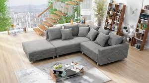 Modernes sofa mit beleuchtung und option zur bettfunktion. Modernes Sofa Couch Ecksofa Eckcouch In Gewebestoff Hellgrau Mit Hocker Minsk L Gunstig Kaufen Ebay