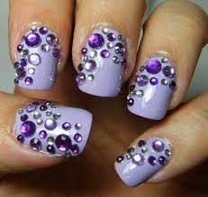 Long pink multicolor rhinestones beautiful coffin nails with stone. Purple Bubbles Purple Nails Purple Nail Art Fantasy Nails