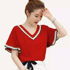 Blouse lengan panjang | blus motif gingham. Jual Blouse Wanita Blus Lengan Pendek Gaya Korea Cantik Terbaru Gaby Di Lapak Fashionsista Bukalapak