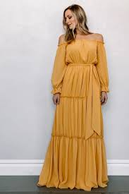 Isabel Off Shoulder Maxi Dress In Mustard Moda Evangelica Moda Roupas