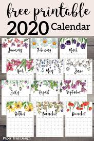 2020 Free Printable Calendar Floral Paper Trail Design Diy Calendar Free Printable Calendar Printable Calendar