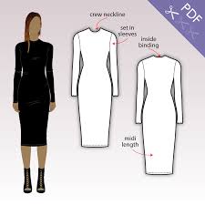 Dr302 Bodycon Dress With Long Sleeves Pdf Sewing Pattern Bodycon Dress Pattern Long Sleeve Dress Pattern Midi Dress Bodycon