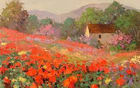 Maybe you would like to learn more about one of these? Hd Wallpaper Brown Wooden House Beside Red Flower Field Painting Landscape Wallpaper Flare
