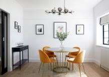 1sheer white patterned curtains with sunshine yellow walls. Black White And Brilliant Pops Of Yellow Revitalize Old Epsom Apartment Decorpion