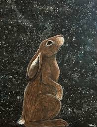Waiting In Wonder Hare And Stars Archival Art Print Illustration Children S Wall Art A4 Print Stars Lunar Hare Moon Gazing Hare Art Gift In 2021 Moon Gazing Hares Art Hare Painting