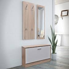 Hallway Furniture Set Wooden Shoe Cabinet Mirror Coat Hook Entrance Hall Set Oak Wooden Shoe Cabinet Shoe Rack Furniture Wooden Shoe Storage