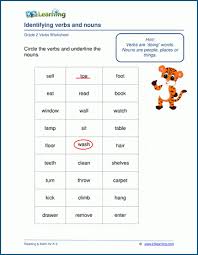Plural noun is used with a plural verb. Verbs And Nouns Worksheets K5 Learning