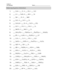 1) 1 n 2 + 3 h 2 2 nh 3 2) 2 kclo 3 2 kcl + 3 o 2 3) 2 nacl + 1 f 2 2 naf + 1 cl 2 4) 2 h 2 + 1 o 2 2 h 2 o 5) 1 pb(oh) 2 + 2 hcl 2 h 2 o + 1 pbcl 2 6) 2 albr 3 + 3 k 2 so 4 6 kbr + 1 al 2 (so 4) 3 7) 1 ch 4 + 2 o 2 1 co. Balancing Equations 11