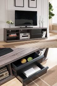 Black 70 Inch Tv Stand 151357 Smart Home Distressed Grey Black Edition Entertainment Console Tv Stand 70 In Home Entertainment Centers Smart Home Entertainment Centers Tv Stands