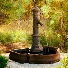 Outdoor water fountain with led lights, lighted cascade waterfall, natural looking stone and soothing sound for patio and garden décor by pure garden. Fountains Basins Unique Stone Antique Garden Reproductions