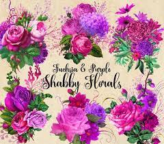 Fuchsia And Purple Shabby Florals Flower Clipart Trendy Flowers Vintage Bouquet