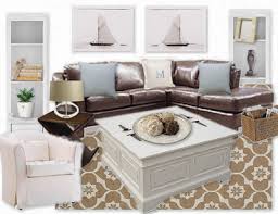 Den In My Beach House With Images Coastal Cottage Living Room Beach Living Room Brown Leather Couch Decor