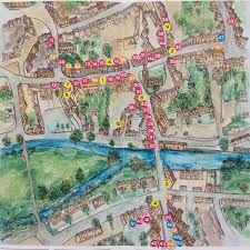 Aménagement d'un salon classique avec un manteau de cheminée en brique. Illustrations Tina Firkins