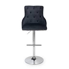 Man cave pit crew bar chair: Rocco Black Brushed Velvet Buttoned Back Bar Stool Shankar Rocco