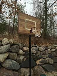 Old School Basketball Hoop Made With New Pine Wood Boards Distressed To Look Older Backyard Basketball Diy Basketball Hoop Basketball Hoop Diy