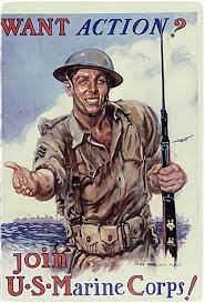In one of the old posters, a strong, black marine standing tall in his dress blue uniform with gold jump wings stared back at me. U S Marine Corps Recruiting Posters