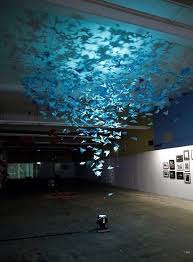 Installation Of Paper Birds In Flight Don T Know Artist Installation Art Light Art Art Exhibition