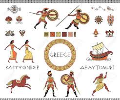Once they had a written language, the ancient greeks began to write down. Antique Greece Collection Of Decorative Design Elements Ancient Greek Letters Of Alphabet People Ship Horse And Ornament Traditional Ethnic Objects On White Background Royalty Free Cliparts Vectors And Stock Illustration Image 100973167