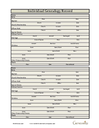 Individual Genealogy Record Family Genealogy Genealogy