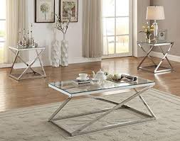 The Perfect Poundex Velia 3 Pc Silver Tempered Glass Metal Base Table Set Multi Living Room Furni In 2020 Coffee Table End Table Set Coffee Table Setting Coffee Table
