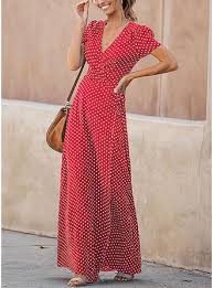 Polkadot Short Sleeves A Line Maxi Casual Elegant Dresses Polka Dot Maxi Dresses Boho Dresses Long Maxi Dress