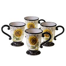 The coffee cup set is dishwasher safe. Sunflower Mugs Set 4 Coffee Cup 16 Oz Kitchen Black Yellow Rustic Farmhouse New Ebay