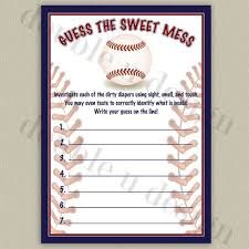 This Baseball Themed Guess The Sweet Mess Game In Navy And Dark Red Is A Fun Baby Shower Game Baseball Baby Shower Bunny Baby Shower Baseball Baby Shower Theme