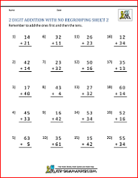 This math worksheet is printable and displays a full page math sheet with vertical addition questions. 2 Digit Addition Worksheets