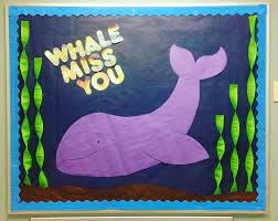 Bold, soothing, vintage, modern, beachy, elegant Whale Miss You Preschool Bulletin Board End Of The Year Bulletin Board Ideas Preschool Bulletin Preschool Fun Preschool Bulletin Boards
