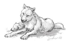 Mother Wolf Wolf Sketch Baby Sketch Fantasy Wolf