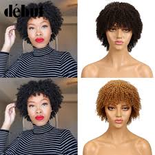 The most common wigs for black women human hair material is ceramic. Debut Curly Human Hair Wigs For Black Women Brazilian Remy Hair Wigs 27 Color Brown Blonde Short Bob Wigs Cheap Black Full Wigs Leather Bag