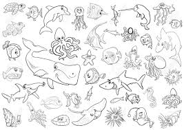 20 dinner service ps brushes.abr vol.4. Black And White Cartoon Illustrations Of Sea Life Animals And Royalty Free Cliparts Vectors And Stock Illustration Image 72108306