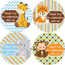 I would recommend printing them on cardstock for a little extra. Safari Animals Baby Shower Stickers Thank You For Celebrating With Us Favors