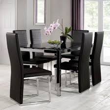 Tempo 6 Seater Glass Top Dining Set Black Glass Dining Table Black Dining Room Dining Table Chairs