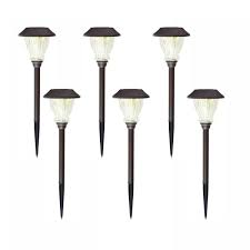 Hampton Bay Solar Bronze Outdoor Integrated Led 3000k 10 Lumens Landscape Path Light With Crackle Glass 6 Pack Nxt296p 100 The Home Depot