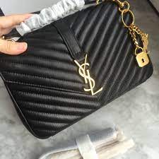 Ysl Saint Laurent Slp College Bag Deerskin Woman Bag Black Gold Color Black Bag Women Ysl Bag Bags