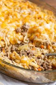 Cheesy Beef And Hash Brown Casserole Crispy But Tender Shredded Potatoes Top A Casserole O Beef Recipes Easy Dinner Casseroles Ground Beef Recipes For Dinner