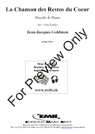 Les restos du coeur : La Chanson Des Restos Du Coeur Piccolo Solo J W Pepper Sheet Music