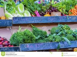 Closeup Of Vegetable Display At Farmers Market Stock Photo