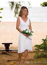Simple White Short Beach Wedding Dresses V Neck Open Back Summer Style Wedding Short Wedding Dress Beach Casual Beach Wedding Dress Simple Wedding Dress Beach