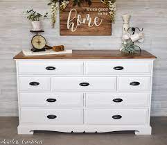 Luckily enough, i found a perfect plan for compromise and decided to use plans for a dresser that even a beginner can follow. The Epitome Of Farmhouse Style White And Wood Dresser Timeless Creations