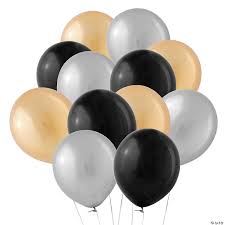 Who wouldn't want this balloon bouquet for their birthday. Bulk Silver Gold Black 11 Latex Balloon Assortment 144 Pc Oriental Trading